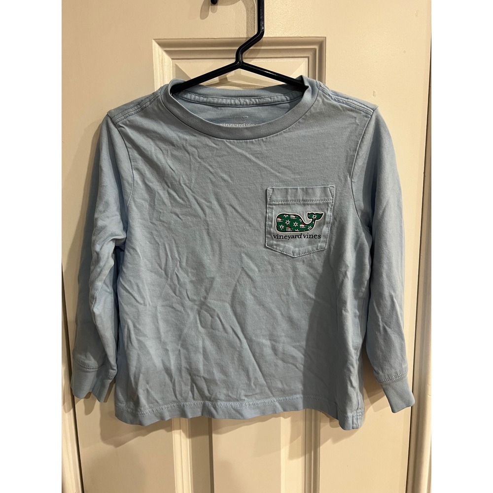 Vineyard Vines Kids 2T Light Blue Holiday Whale Long Sleeve Pocket T-Shirt